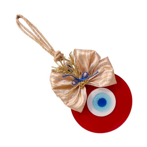 Χειροποίητο γούρι με γυάλινο μάτι, κόκκινη βάση και χρυσή κορδέλα για το 2026