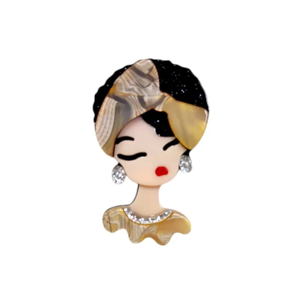 Καρφίτσα plexiglass με αφρικανική φιγούρα, glitter τουρμπάνι και κοσμήματα.