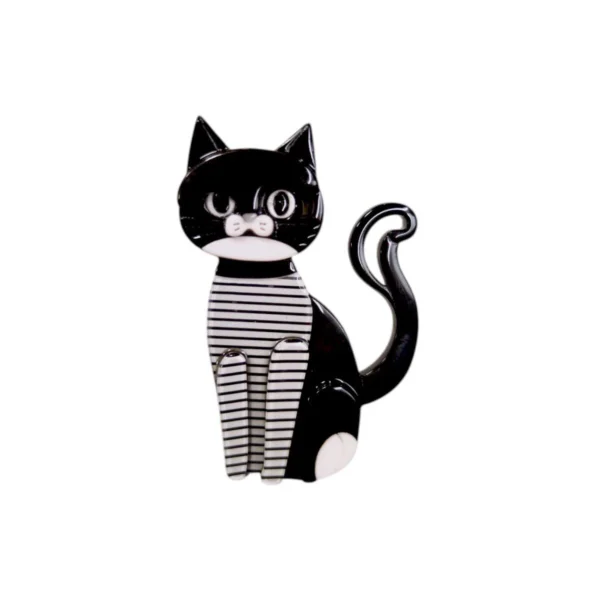 ΚΑΡΦΙΤΣΕΣ Plexiglass 13 Καρφίτσα plexiglass με γάτα σε ασπρόμαυρο ριγέ σχέδιο.