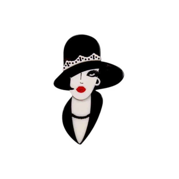 Καρφίτσα plexiglass με φιγούρα γυναίκας σε μαύρο-λευκό και κόκκινο.