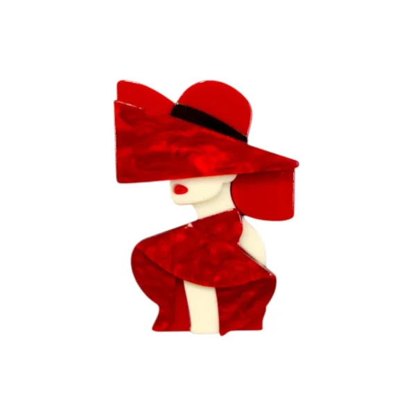 Καρφίτσα plexiglass με κόκκινη φιγούρα γυναίκας και μαρμαρωμένο φινίρισμα.