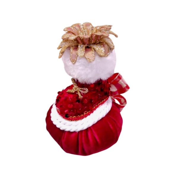 Κόκκινη βελούδινη κολοκύθα 2026 με χρυσό λουλούδι, γούνα και καρό φιόγκο.