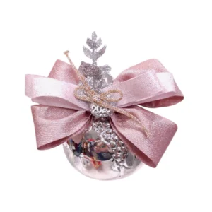 Ασημί κεραμικό ρόδι 2026 με κορδέλες, ματάκι και μεταλλικό charm.