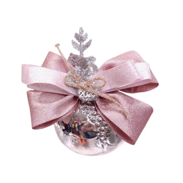 Ασημί κεραμικό ρόδι 2026 με κορδέλες, ματάκι και μεταλλικό charm.