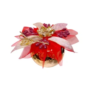 Χρυσό κεραμικό ρόδι 2026 με λουλούδι, πέταλα και γιορτινές λεπτομέρειες.