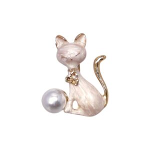 Καρφίτσα Γάτα Pearl Cat με λευκό σμάλτο και πέρλα