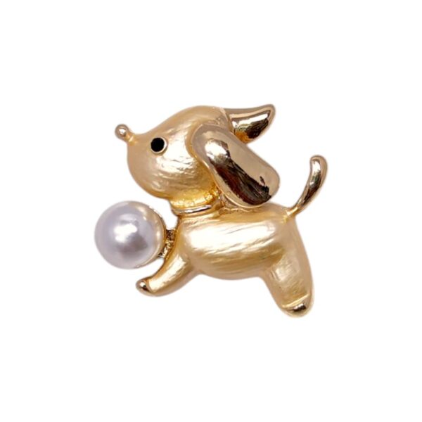 Καρφίτσα Σκυλάκι Golden Puppy με χρυσό μέταλλο και πέρλα