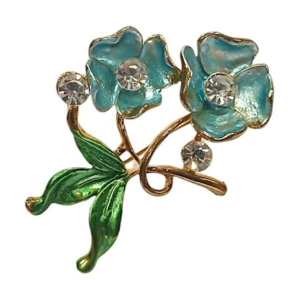 Καρφίτσα Λουλούδι Azure Twin Blooms με τυρκουάζ σμάλτο και κλαδί