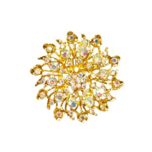 Καρφίτσα-άνθος με ιριδίζοντα στρας – λαμπερή πολυτέλεια με γιορτινή φινέτσα.