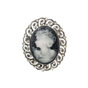 Vintage καρφίτσα καμέο με τριαντάφυλλο και στρας – ρομαντική λεπτομέρεια με διαχρονική φινέτσα.