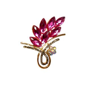 Καρφιτσα Στρας 6 Καρφίτσα με ροζ πέτρες και ιριδίζον λουλούδι – ρομαντική λάμψη με κομψότητα.