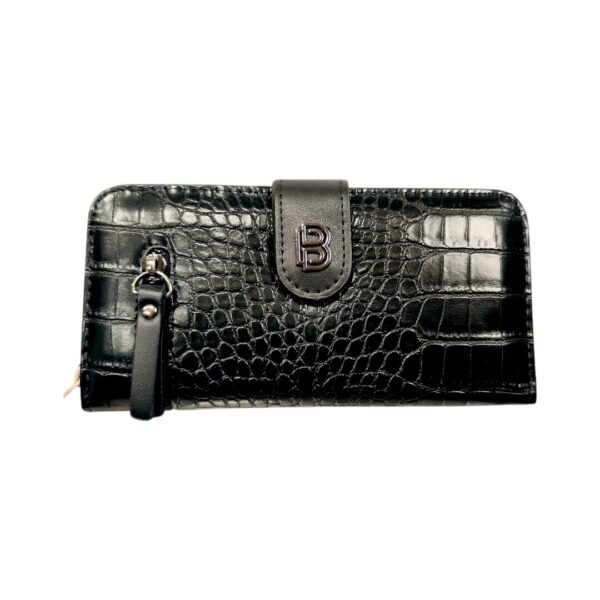 Γυναικείο Πορτοφόλι Bag to Bag σε μαύρο κροκό με ανάγλυφη υφή και δύο θέσεις.