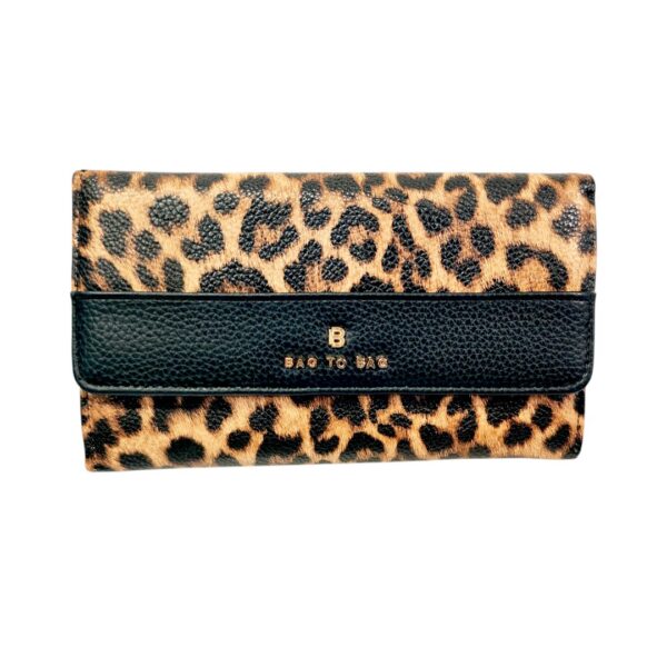 Γυναικείο Πορτοφόλι Bag to Bag με leopard print, μαύρη φάσα και χρυσό λογότυπο.