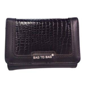 Γυναικείο Πορτοφόλι Bag to Bag μικρό μαύρο με croco υφή και δύο θέσεις.