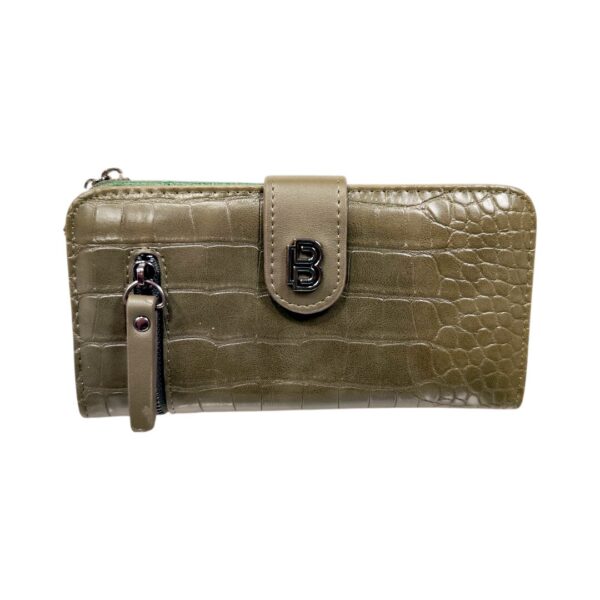 Γυναικείο Πορτοφόλι Bag to Bag σε χακί χρώμα με croco ανάγλυφη υφή και μεταλλικό λογότυπο.