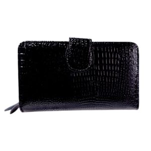 Γυναικείο Δερμάτινο Πορτοφόλι Croco Μαύρο με 3 Θέσεις Avenue Fashion