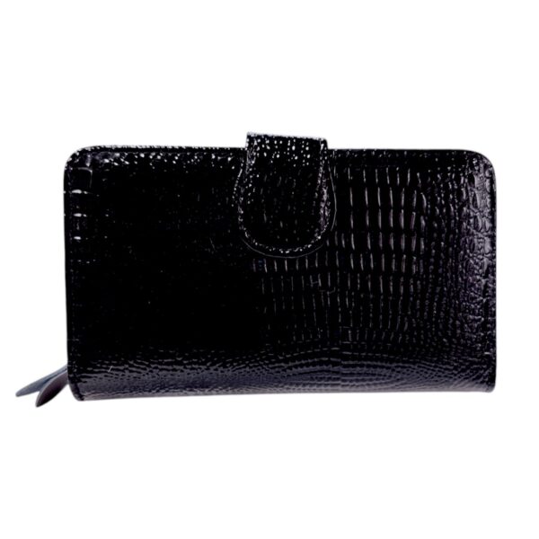 Γυναικείο Δερμάτινο Πορτοφόλι Croco Μαύρο με 3 Θέσεις Avenue Fashion