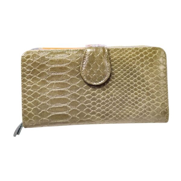 Γυναικείο Δερμάτινο Πορτοφόλι Snake λαδί με φερμουάρ και 2 θέσεις Avenue Fashion