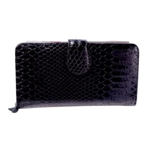 Γυναικείο Δερμάτινο Πορτοφόλι Snake μαύρο λουστρίνι με 2 θέσεις Avenue Fashion
