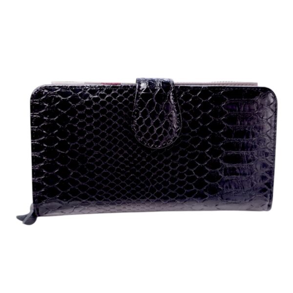 Γυναικείο Δερμάτινο Πορτοφόλι Snake μαύρο λουστρίνι με 2 θέσεις Avenue Fashion