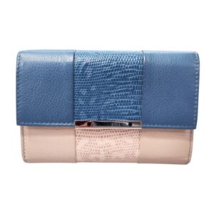 Γυναικείο Δερμάτινο Πορτοφόλι M S Leather μπλε μπεζ με lizard υφή Avenue Fashion