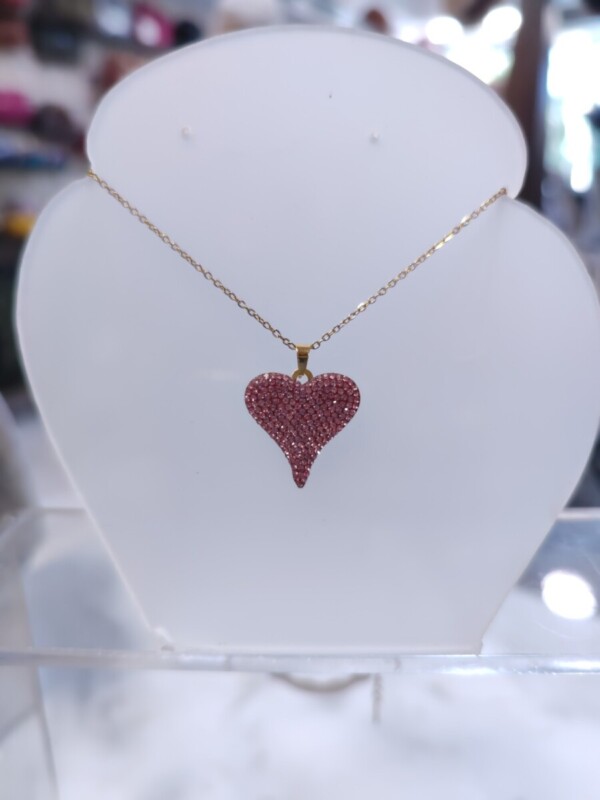 Ατσάλινο κολιέ καρδιά με στρας Pink Glamour