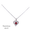 Ασημί ατσάλινο κολιέ καρδιά "Crimson Pearl" με Κόκκινη Πέτρα & Πέρλες