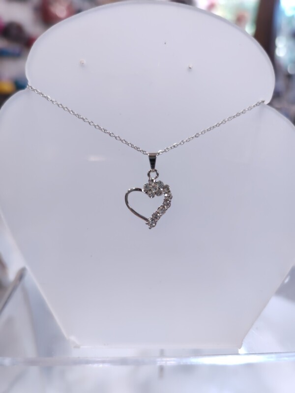 Sparkling Heart: Ασημί Ατσάλινο Κολιέ Καρδιά με Ζιργκόν