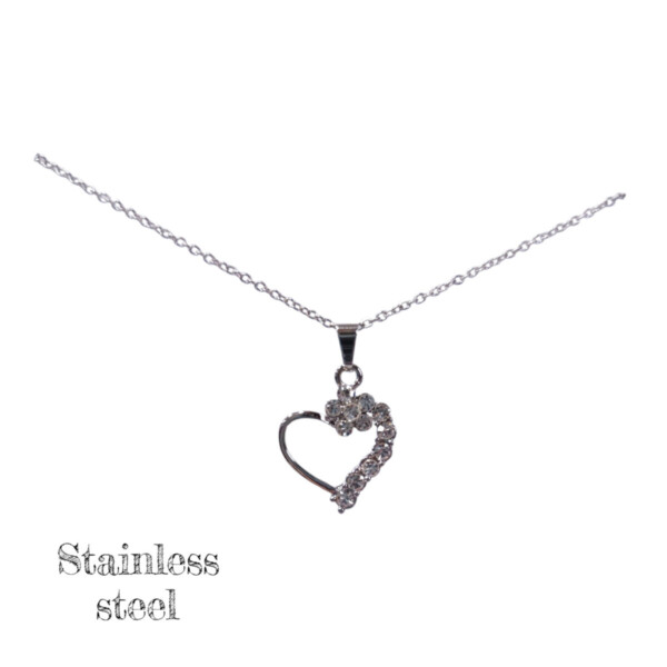 Sparkling Heart: Ασημί Ατσάλινο Κολιέ Καρδιά με Ζιργκόν