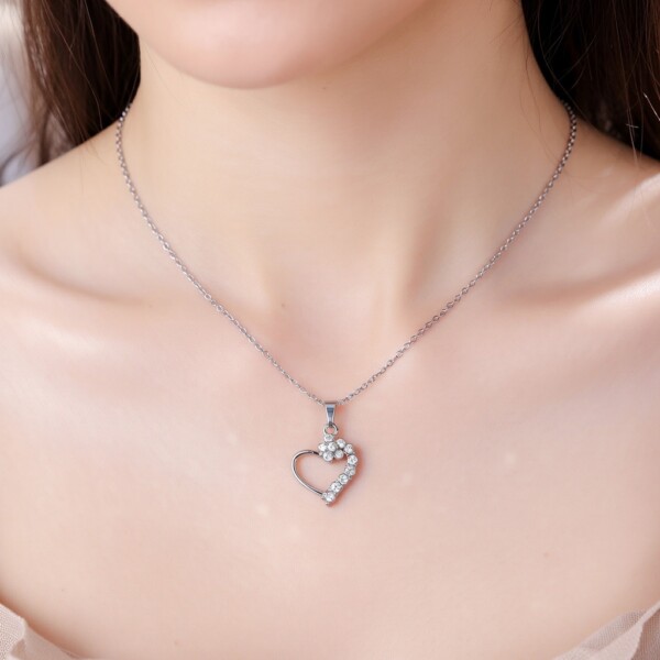 Ασημί ατσάλινο κολιέ καρδιά Sparkling Heart Avenue Fashion