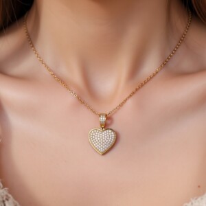 Χρυσό ατσάλινο κολιέ καρδιά με pavé ζιργκόν Endless Sparkle Avenue Fashion