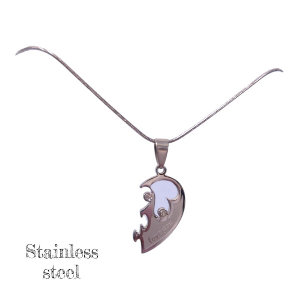 Ασημί Ατσάλινο Κολιέ Μισή Καρδιά "Puzzle Love" με Ζιργκόν