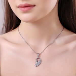 Ασημί ατσάλινο κολιέ μισή καρδιά puzzle με ζιργκόν Avenue Fashion