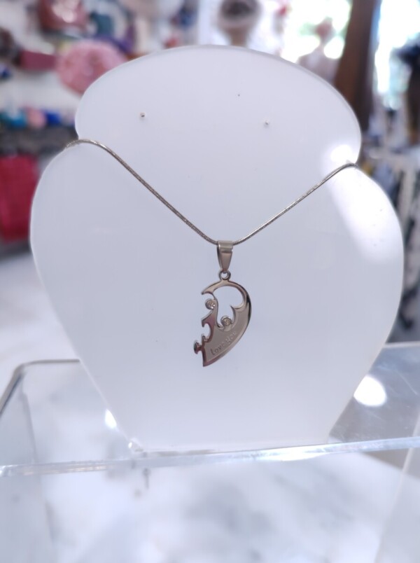 Ασημί Ατσάλινο Κολιέ Μισή Καρδιά "Puzzle Love" με Ζιργκόν