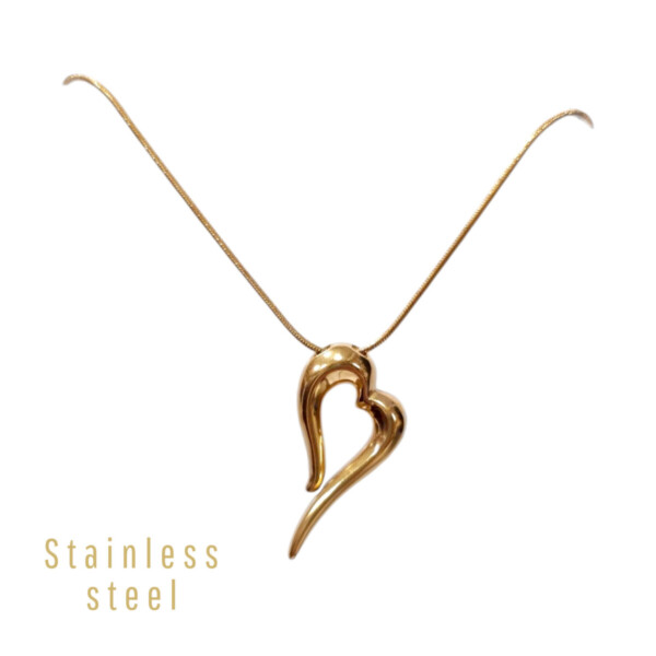Organic Flow: Χρυσό Ατσάλινο Κολιέ Καρδιά με Μίνιμαλ Σχεδιασμό