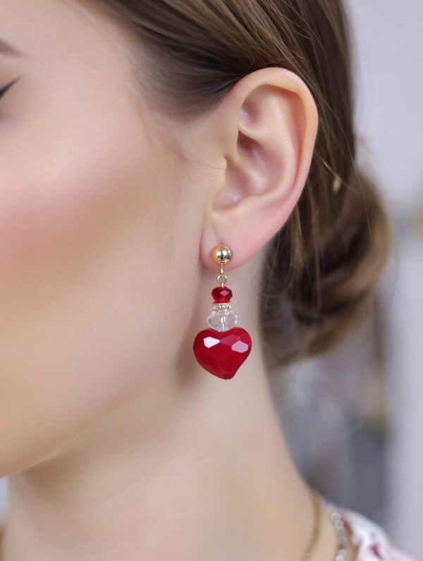 Σκουλαρίκια Red Crystal Heart Glamour Χρυσά με Κόκκινη Καρδιά