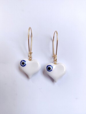 Ατσάλινα Σκουλαρίκια Λευκή Καρδιά με Μάτι Avenue Fashion