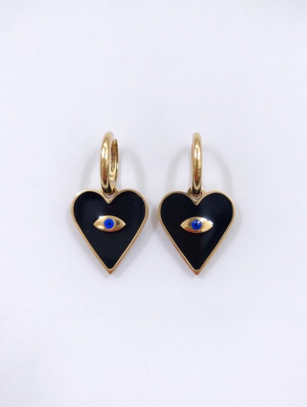 Ατσάλινα Σκουλαρίκια με Μαύρη Καρδιά και Μάτι Avenue Fashion