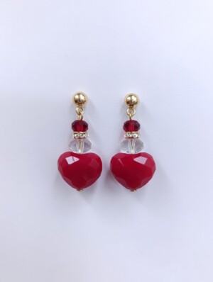 Σκουλαρίκια Red Crystal Heart Glamour Χρυσά με Κόκκινη Καρδιά
