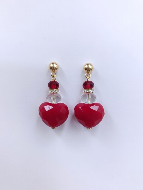 Σκουλαρίκια Red Crystal Heart Glamour Χρυσά με Κόκκινη Καρδιά
