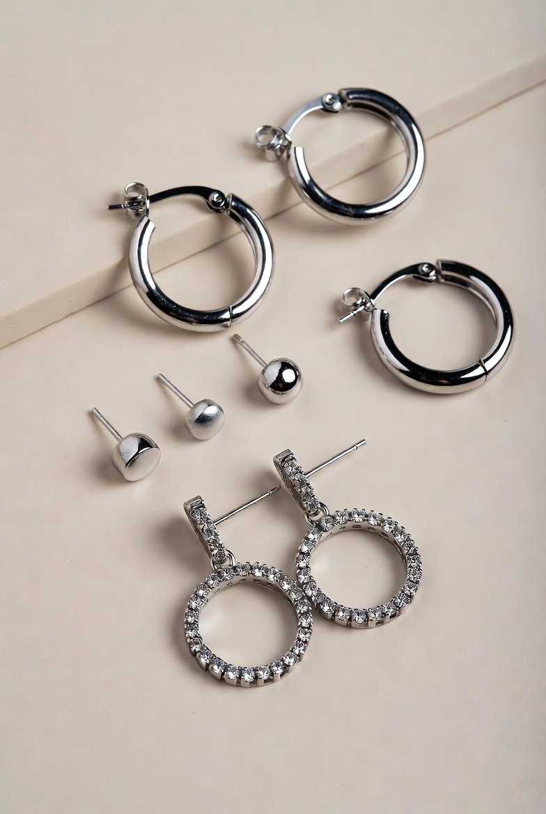 ατσάλινα σκουλαρίκια ασημί