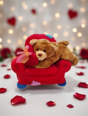 Λούτρινο Αρκουδάκι σε Πολυθρόνα κόκκινη με καρδιά Avenue Fashion Αθήνα Καλλιθέα
