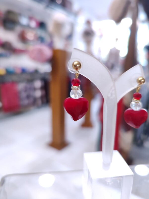 Σκουλαρίκια Red Crystal Heart Glamour – Χρυσή Πολυτέλεια