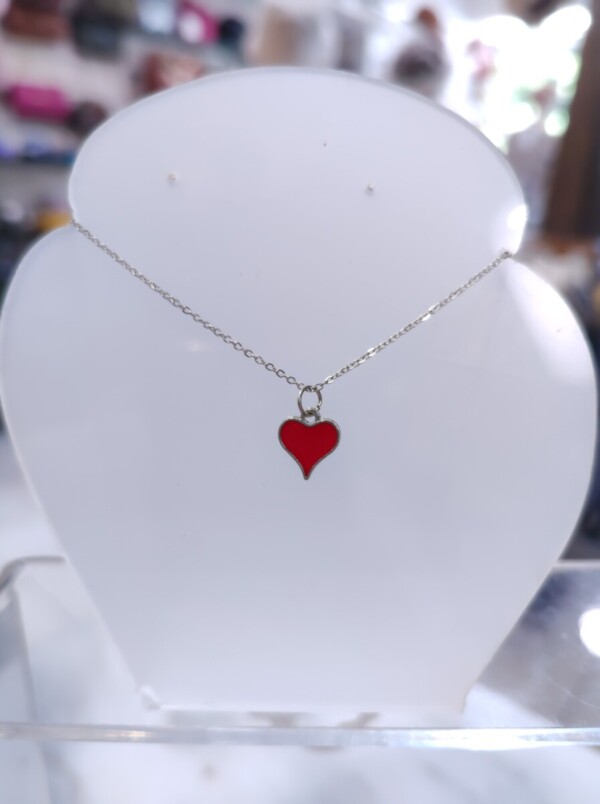 Ασημί Ατσάλινο Κολιέ Red Passion Heart