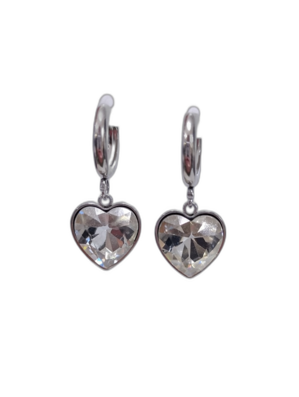 Ατσάλινα Σκουλαρίκια Κρίκοι με Καρδιά Avenue Fashion Crystal Jewelry