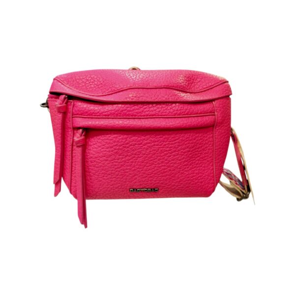 Τσάντα χιαστί Bag to Bag φούξια τύπου μπανάνα με ανάγλυφη υφή και υφαντό ιμάντα