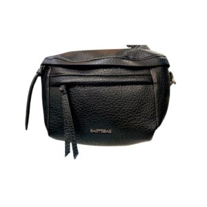 Τσάντα χιαστί Bag to Bag μαύρη τύπου μπανάνα με ανάγλυφη υφή και ασπρόμαυρο ιμάντα