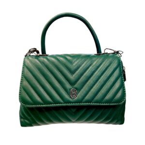 Τσάντα χειρός Bag to Bag σε πράσινο καπιτονέ χρώμα με chevron σχέδιο και ασημί λεπτομέρειες.