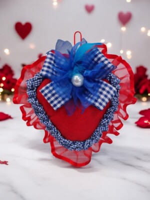 cheiropoiiti-loutrini-kardia-azure-passion-avenue-fashion Χειροποίητη Λούτρινη Καρδιά κόκκινη με μπλε Vichy φιόγκο και πέρλα Avenue Fashion Αθήνα Καλλιθέα